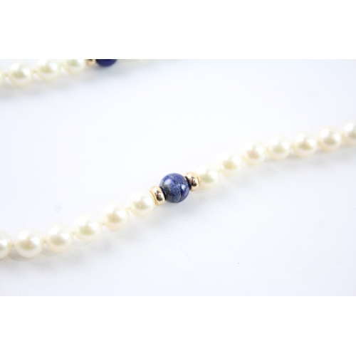 138 - 9ct gold cultured pearl & lapis lazuli necklace (20.1g)