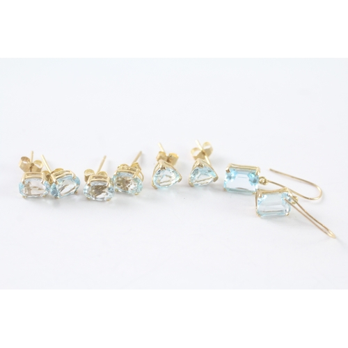 143 - 4x 9ct gold blue topaz stud & drop earrings (3.5g)