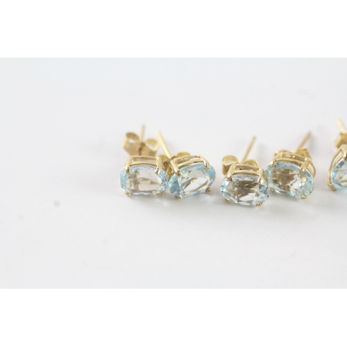 143 - 4x 9ct gold blue topaz stud & drop earrings (3.5g)