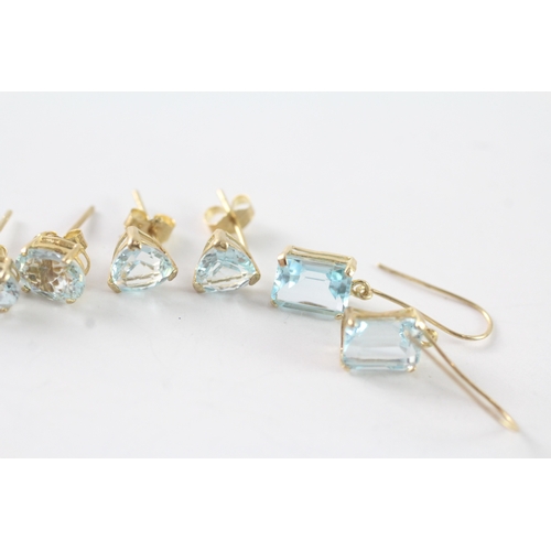 143 - 4x 9ct gold blue topaz stud & drop earrings (3.5g)