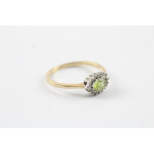 152 - 9ct gold peridot & diamond cluster ring (1.9g) Size P