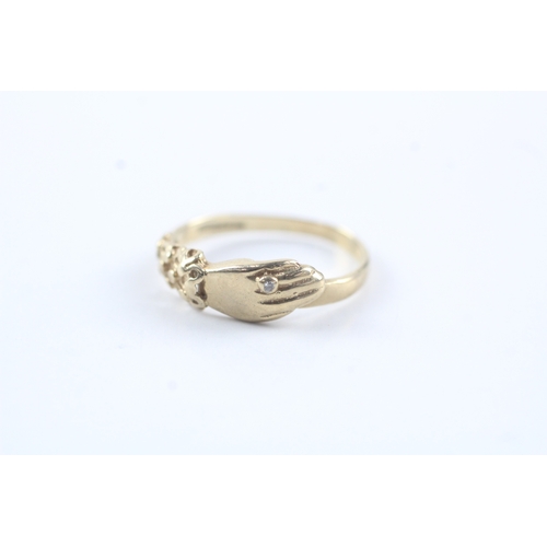 153 - 9ct gold diamond cladagh ring (1.8g) Size N