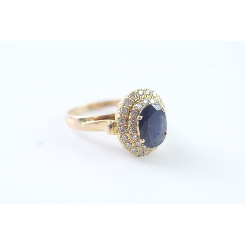 163 - 14ct gold oval cut sapphire & diamond dress ring (5.1g) Size O