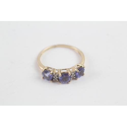 168 - 9ct gold tanzanite & diamond dress ring (2.2g) Size Q