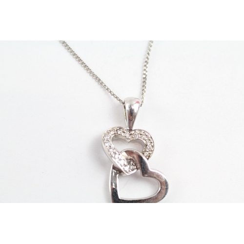 176 - 9ct gold diamond heart shape drop pendant necklace (1.7g)