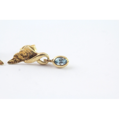 196 - 14ct gold blue topaz drop earrings (2.5g)