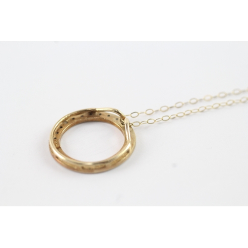 197 - 9ct gold diamond hoop pendant necklace (1.6g)