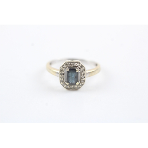 200 - 9ct gold cushion set sapphire & diamond boarder ring (3.5g) Size R