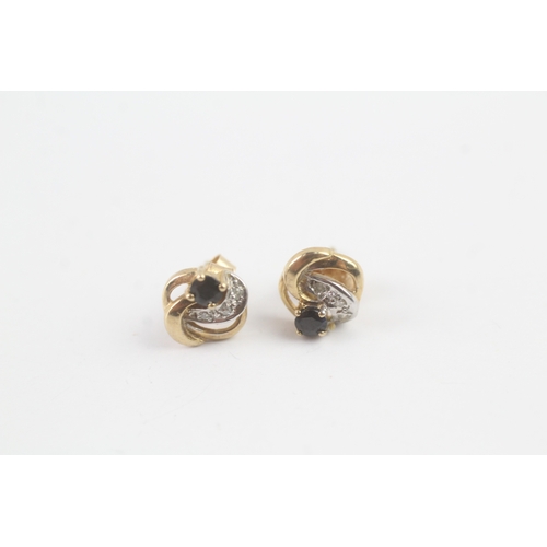 206 - 9ct gold diamond and sapphire twist stud earrings (1.1g)