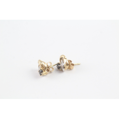 206 - 9ct gold diamond and sapphire twist stud earrings (1.1g)