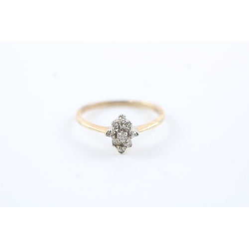 211 - 9ct gold diamond cluster dress ring (1.5g) Size M 1/2