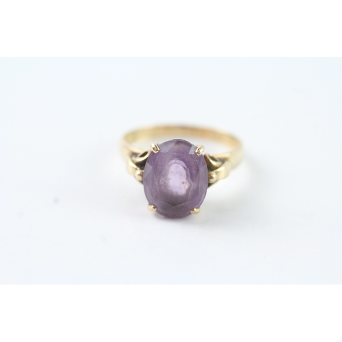 213 - 14ct gold oval cut amethyst dress ring (3.5g) Size M