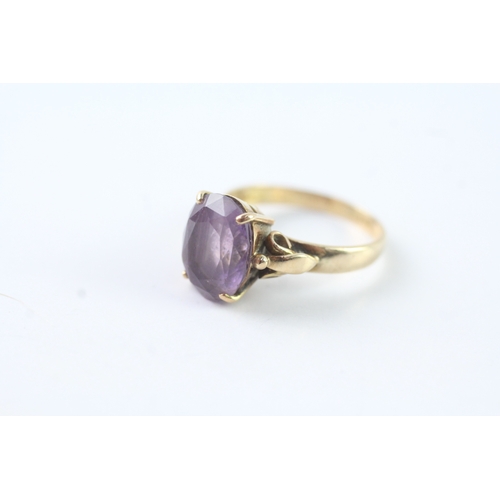 213 - 14ct gold oval cut amethyst dress ring (3.5g) Size M