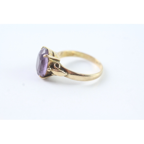 213 - 14ct gold oval cut amethyst dress ring (3.5g) Size M