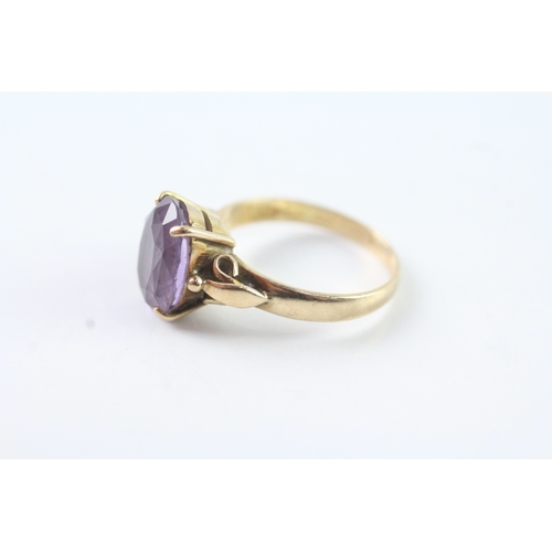 213 - 14ct gold oval cut amethyst dress ring (3.5g) Size M