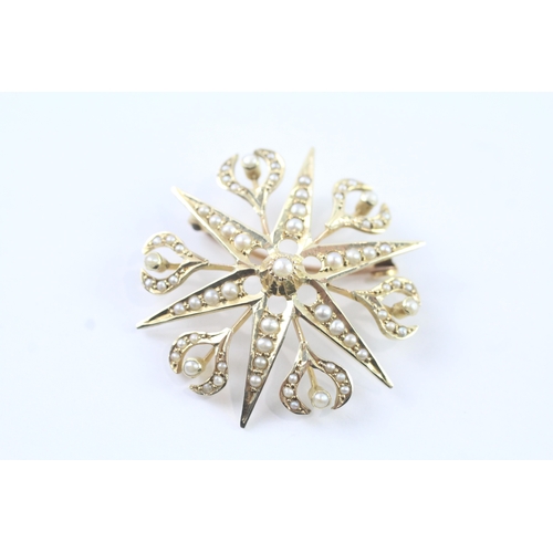 225 - 15ct gold antique seed pearl star burst pendant and brooch (6g)