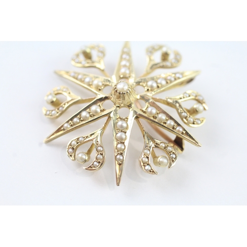 225 - 15ct gold antique seed pearl star burst pendant and brooch (6g)