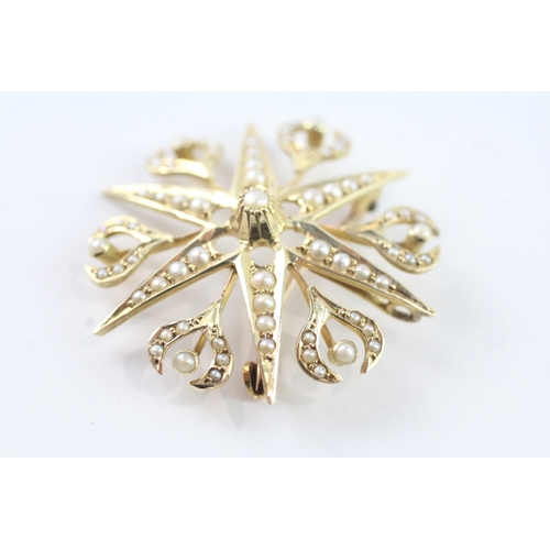 225 - 15ct gold antique seed pearl star burst pendant and brooch (6g)