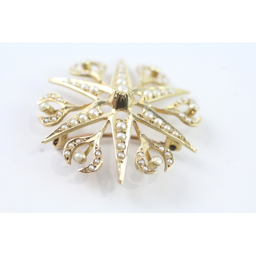 225 - 15ct gold antique seed pearl star burst pendant and brooch (6g)