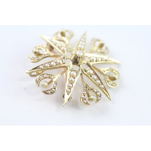 225 - 15ct gold antique seed pearl star burst pendant and brooch (6g)