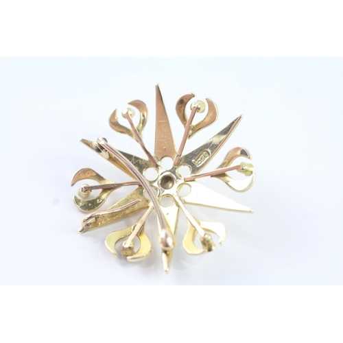 225 - 15ct gold antique seed pearl star burst pendant and brooch (6g)