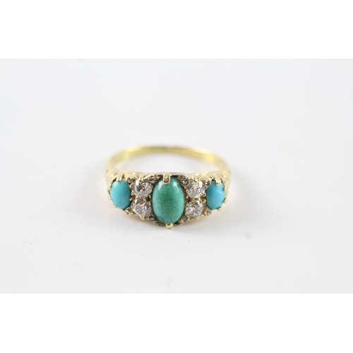 230 - 18ct gold antique turquoise and diamond gypsy set dress ring (5g) Size Q