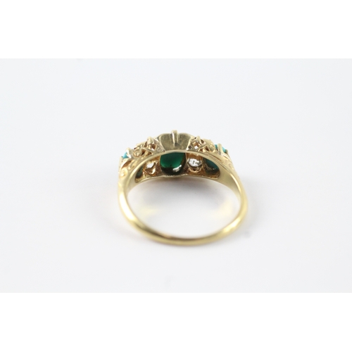 230 - 18ct gold antique turquoise and diamond gypsy set dress ring (5g) Size Q