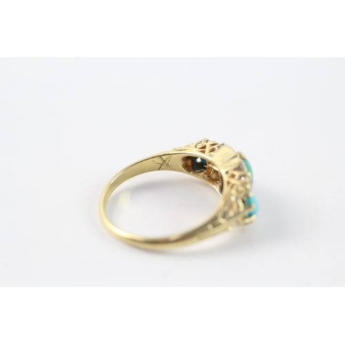 230 - 18ct gold antique turquoise and diamond gypsy set dress ring (5g) Size Q