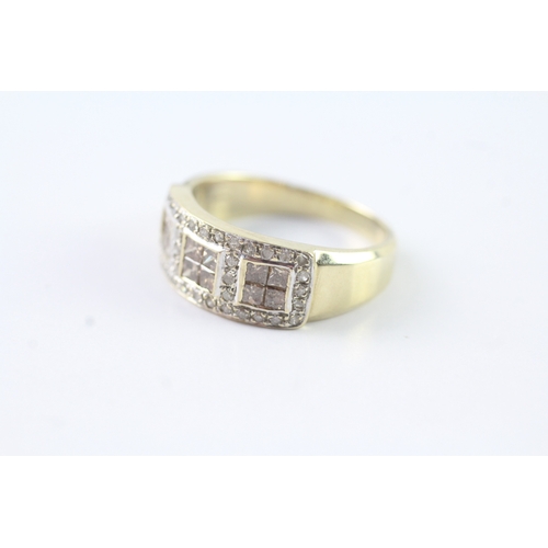 243 - 9ct gold ring with white and champagne diamonds (4.3g) Size P