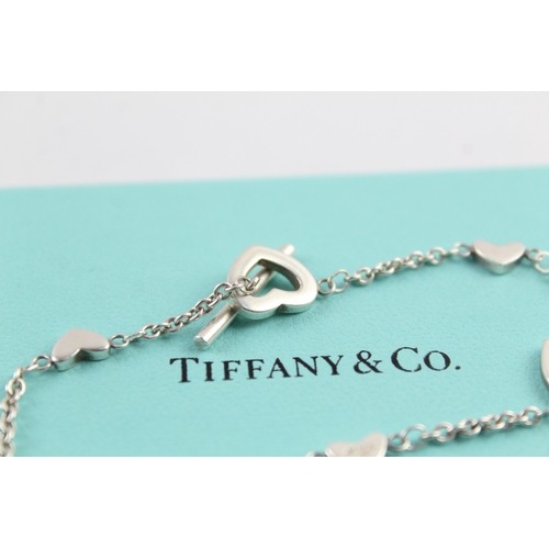 251 - Tiffany & Co Sterling Silver Open Heart Station Bracelet w/ Box 7g