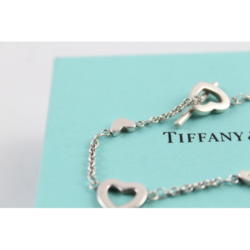 251 - Tiffany & Co Sterling Silver Open Heart Station Bracelet w/ Box 7g