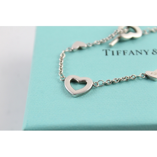 251 - Tiffany & Co Sterling Silver Open Heart Station Bracelet w/ Box 7g