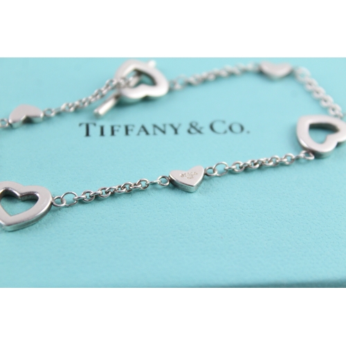 251 - Tiffany & Co Sterling Silver Open Heart Station Bracelet w/ Box 7g