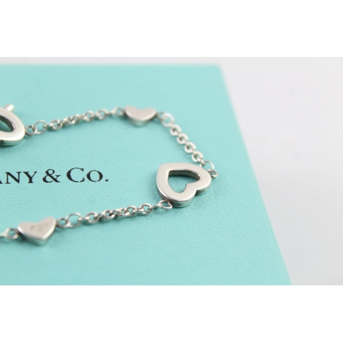 251 - Tiffany & Co Sterling Silver Open Heart Station Bracelet w/ Box 7g