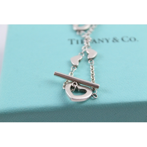 251 - Tiffany & Co Sterling Silver Open Heart Station Bracelet w/ Box 7g