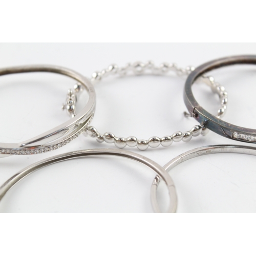 255 - Collection of Sterling Silver CZ Bangles inc. Bubble, Channel Set x 5 69g