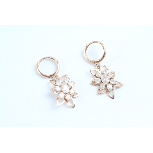 26 - 9ct gold diamond floral drop earrings (1.6g)