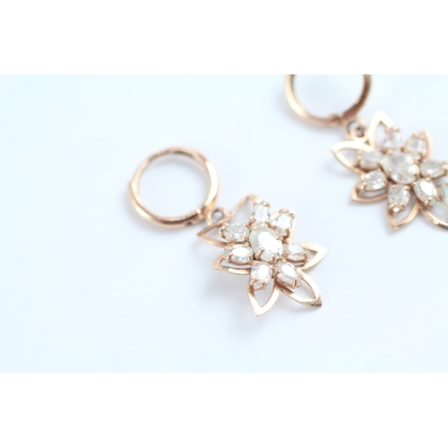 26 - 9ct gold diamond floral drop earrings (1.6g)