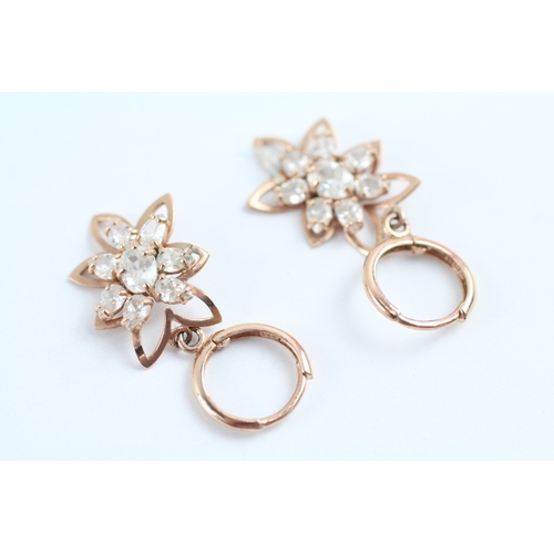 26 - 9ct gold diamond floral drop earrings (1.6g)