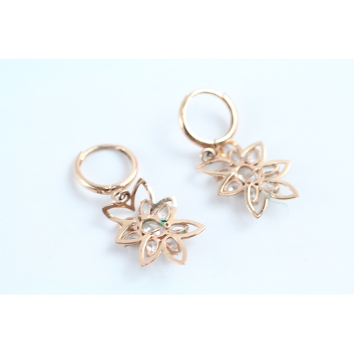 26 - 9ct gold diamond floral drop earrings (1.6g)