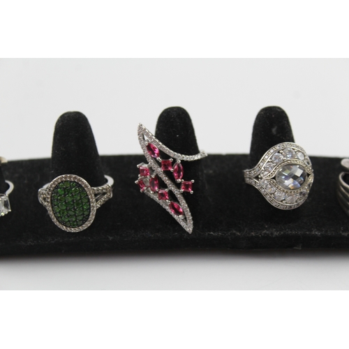 261 - Collection of Sterling Silver CZ Rings inc. Cocktail, Cluster, Halo x 8 55g