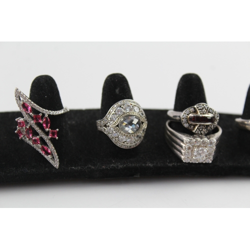 261 - Collection of Sterling Silver CZ Rings inc. Cocktail, Cluster, Halo x 8 55g