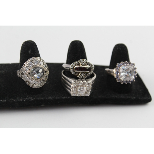 261 - Collection of Sterling Silver CZ Rings inc. Cocktail, Cluster, Halo x 8 55g