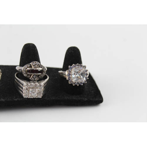 261 - Collection of Sterling Silver CZ Rings inc. Cocktail, Cluster, Halo x 8 55g