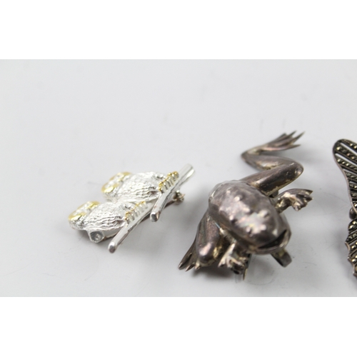 262 - Collection of Sterling Silver Animal Brooches inc. Marcasite, Frogs, Cat x 5 40g