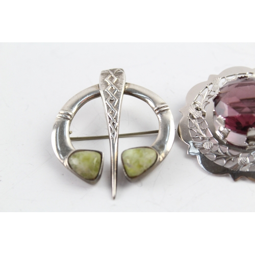 270 - Collection of Sterling Silver Celtic Brooches inc. Gemstone, Penannular x 4 57g