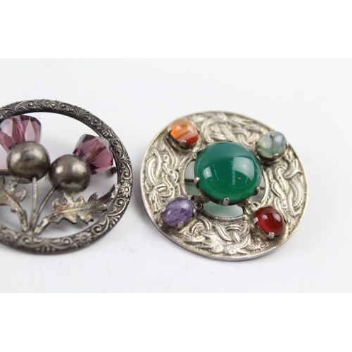 270 - Collection of Sterling Silver Celtic Brooches inc. Gemstone, Penannular x 4 57g