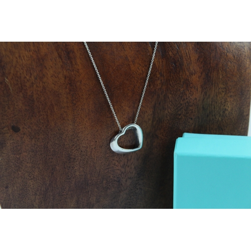 276 - Tiffany & Co Sterling Silver Open Heart Pendant Necklace w/ Box 4g