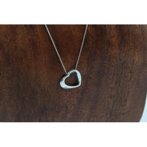 276 - Tiffany & Co Sterling Silver Open Heart Pendant Necklace w/ Box 4g