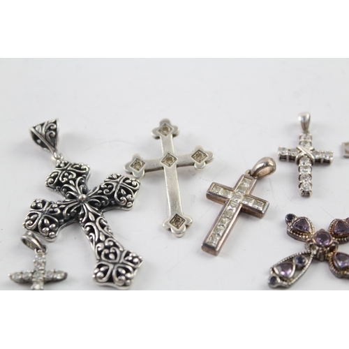 280 - Collection of Sterling Silver Cross Pendants inc. Gemstone, Gold Accent x 10 46g